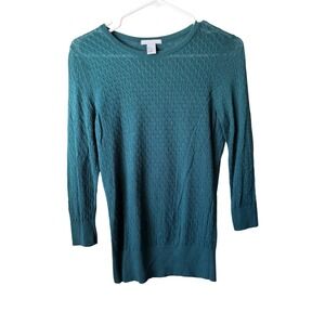 H&M Teal Green Pointelle Knit Crewneck Sweater Size‎ Small